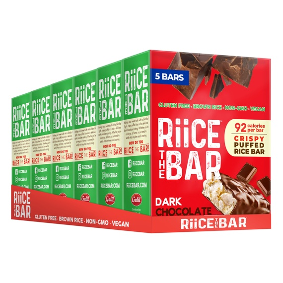 Dark Chocolate Puffed Rice Bar | 5 Bars x 0.6 oz | RiiCE the Bar