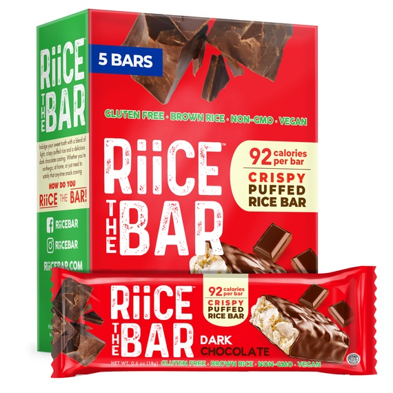 Dark Chocolate Puffed Rice Bar | 5 Bars x 0.6 oz | RiiCE the Bar