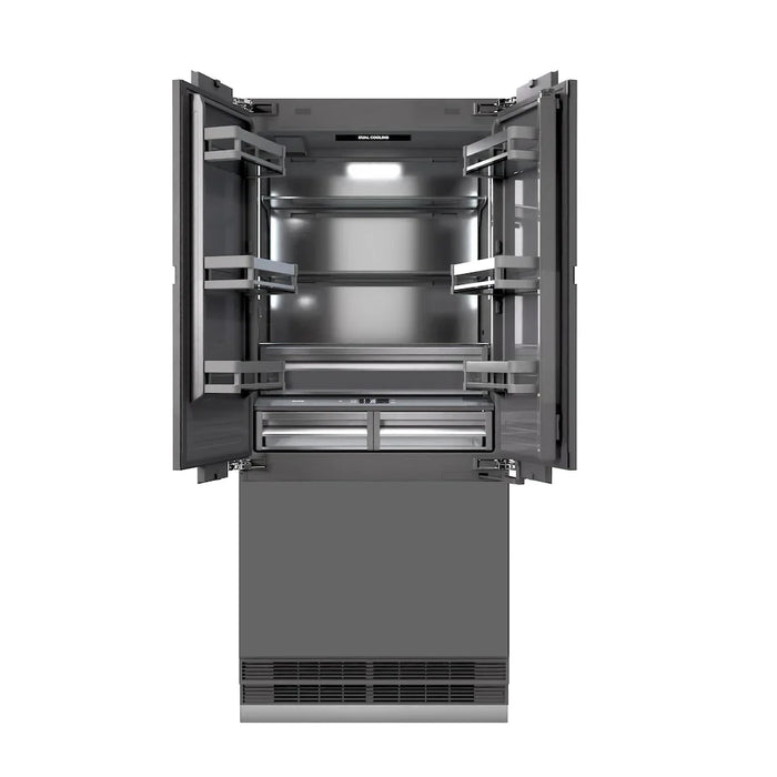 ZLINE 36" Panel Ready Built-In Bottom Freezer Refrigerator,Water Dispenser, Ice Maker,Graphite Gray, Gold GRBIVZ-36-G