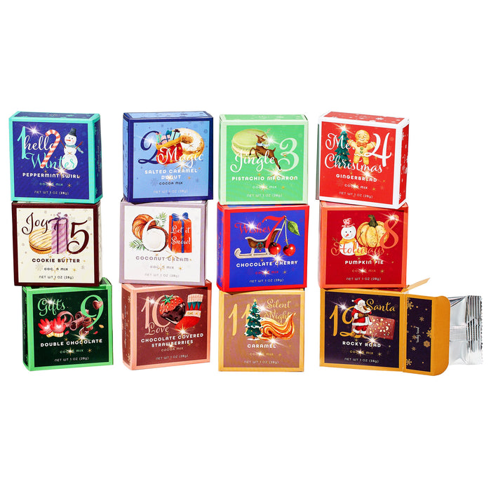 Kiri & Sons 12 Days of Christmas Hot Chocolate Gift Set, Gourmet Cocoa, Large Gift Set Delicious Holiday Flavors Gingerbread Including Rocky Road, Peppermint Swirl, Cookie Butter, Pumpkin Pie & More