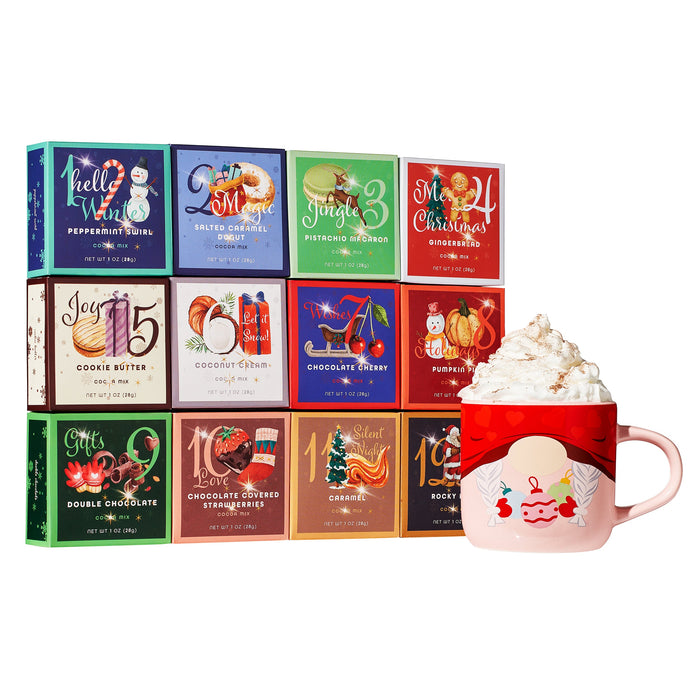 Kiri & Sons 12 Days of Christmas Hot Chocolate Gift Set, Gourmet Cocoa, Large Gift Set Delicious Holiday Flavors Gingerbread Including Rocky Road, Peppermint Swirl, Cookie Butter, Pumpkin Pie & More