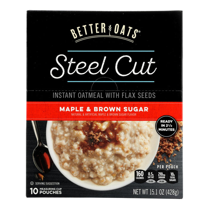 Better Oats Steel Cut Instant Oatmeal, Maple & Brown Sugar, Flax Seeds, 15.1 Oz (Pack of 6)