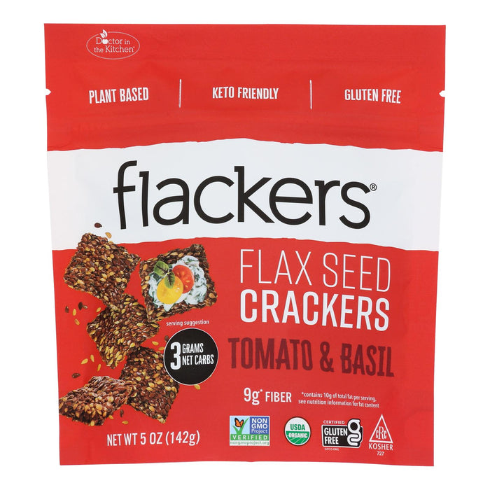 Organic Flax Seed Crackers - Tomato and Basil by Doctor in the Kitchen - 5 Oz. (Case of 6)