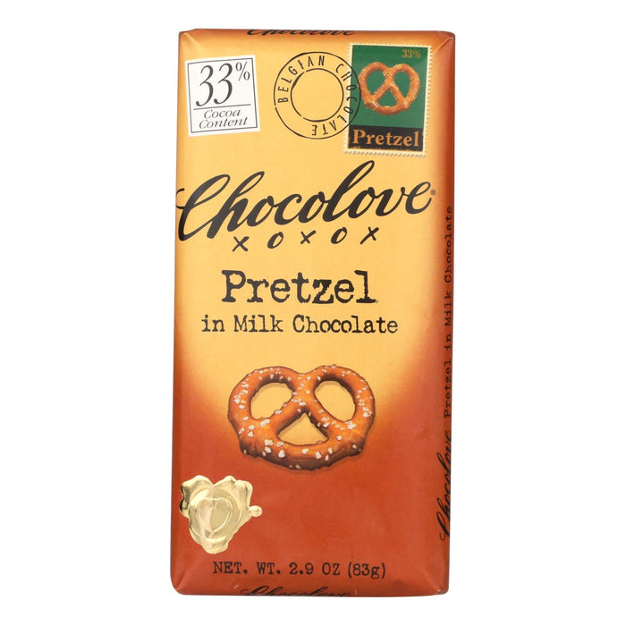 Chocolove Xoxox Milk Chocolate with Pretzels | Premium Chocolate Bars | 2.9 Oz x 12 Bars