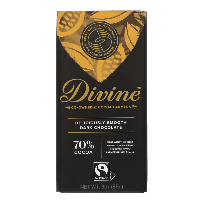 Divine Dark Chocolate Bar 70% Cocoa - Case of 12 - 3 Oz Each