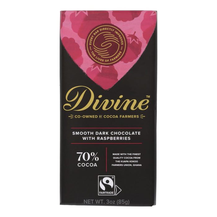 Divine Dark Chocolate Bar with Tart Raspberries - Case of 12 - 3 oz.