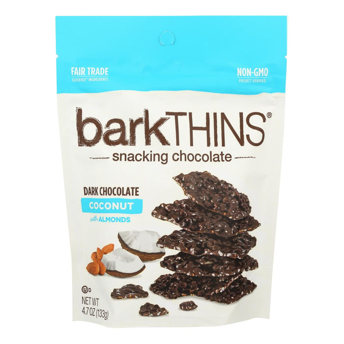 Bark Thins Snacking Chocolate - Dark Chocolate Toasted Coconut with Almonds - Case of 12 - 4.7 Oz.