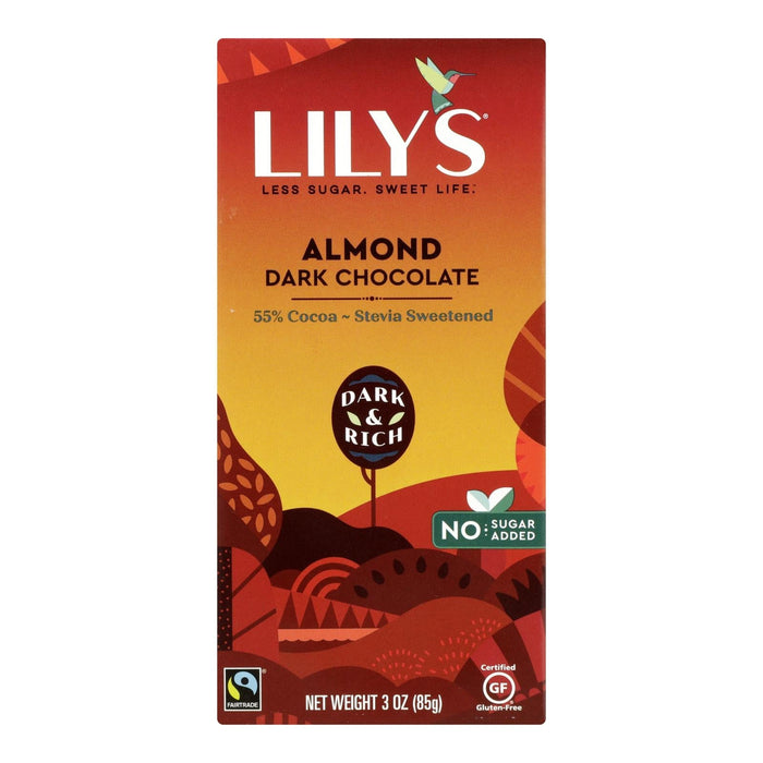 Lily's Sweets Dark Chocolate with Almonds - 55% Cocoa - 3 Oz Bar - Case of 12
