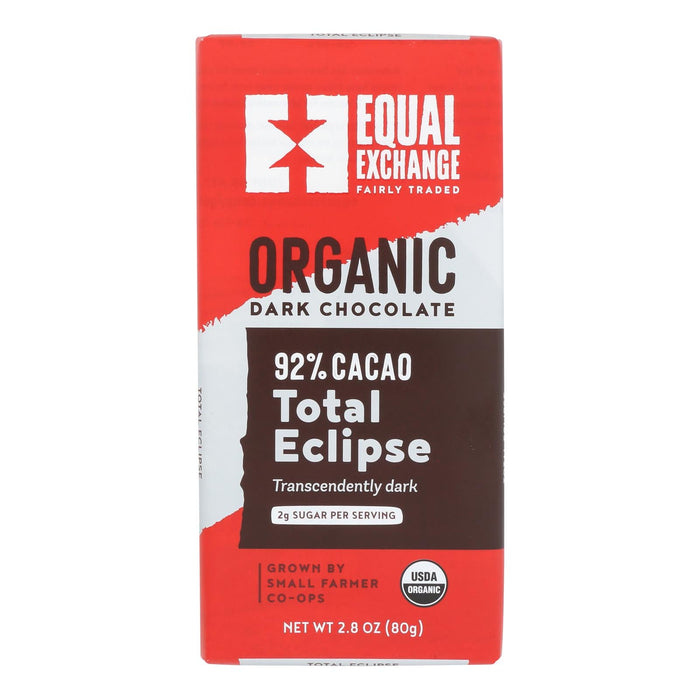 Equal Exchange Organic 92% Cacao Dark Chocolate Bar - Pack of 12, 2.8 Oz