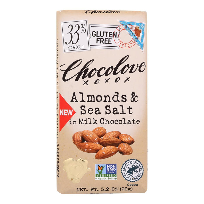 Chocolove Milk Chocolate Almond Sea Salt Bar - 3.2 Oz, Pack of 12