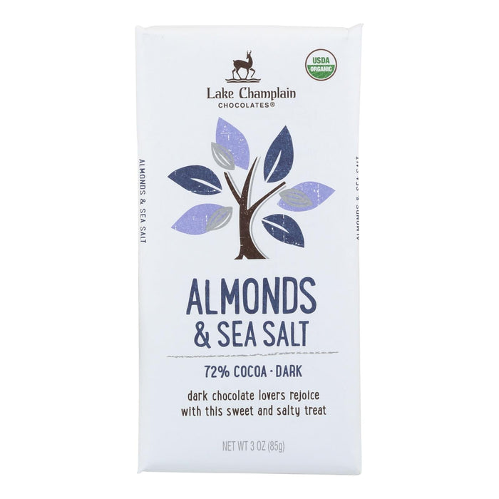 Lake Champlain Chocolates Almonds & Sea Salt 72% Dark Chocolate Bar - 3 Oz. (Case of 12)