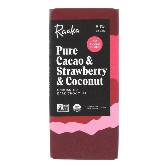Raaka Organic Cacao Strawberry Coconut Chocolate Bar - 1.8 Oz, Case of 12