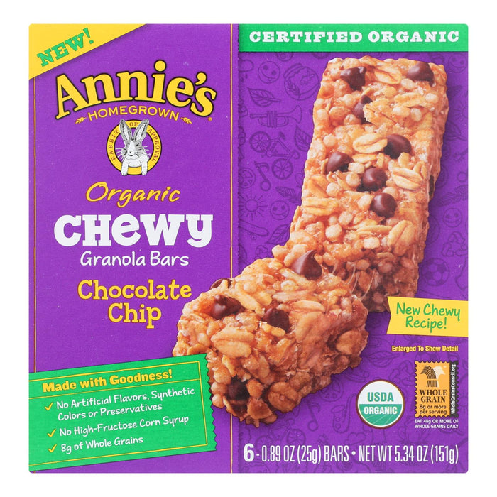 Annie's Homegrown Organic Chocolate Chip Chewy Granola Bars - Case of 12 - 5.34 oz. Each