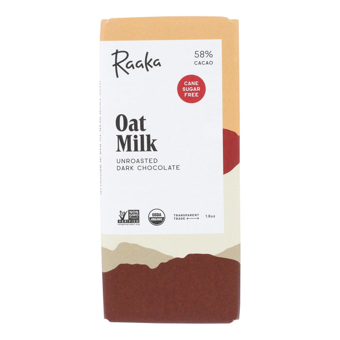 Raaka Oat Milk Dark Chocolate Bar | Rich, Creamy, Plant-Based | 58% Cocoa | 1.8 oz Bar | Case of 12