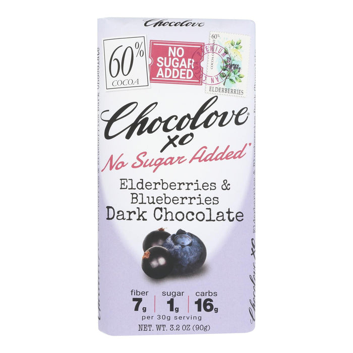 Chocolove XO Dark Chocolate Blueberry & Elderberry Bar - 3.2 Oz, Case of 12