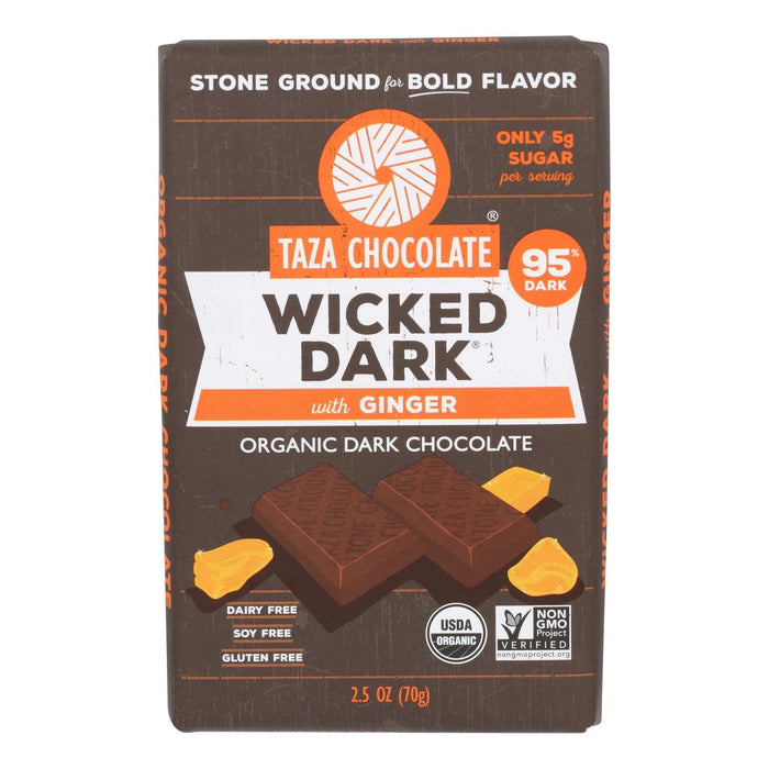 Taza Chocolate Wicked Dark Ginger 95% Cocoa Bar - Case of 10 - 2.5 Oz