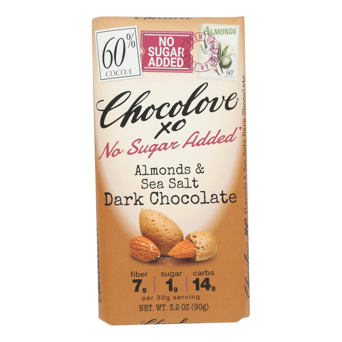 Chocolove XO Bar Dark Chocolate with Almonds & Sea Salt, 3.2 oz, Case of 12