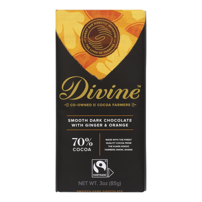 Divine 70% Dark Chocolate with Ginger and Orange - 12 Pack, 3 Oz Bars