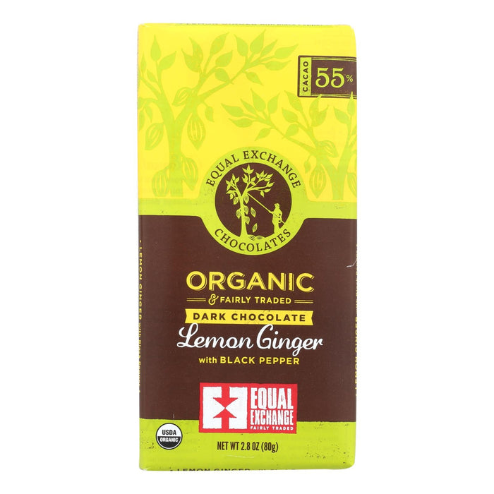 Equal Exchange Organic Dark Chocolate - Lemon, Ginger, Black Pepper - 2.8 Oz., Case of 12