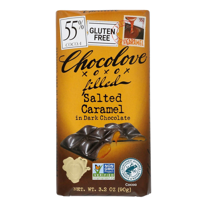 Chocolove Xoxox Dark Chocolate Bar, Salted Caramel Goodness for True Chocolovers - 10 Pack of 3.2 Oz Bars