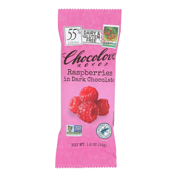 Chocolove XOXOX Premium Dark Chocolate Raspberries Mini Bars - 1.2 Oz - Pack of 12