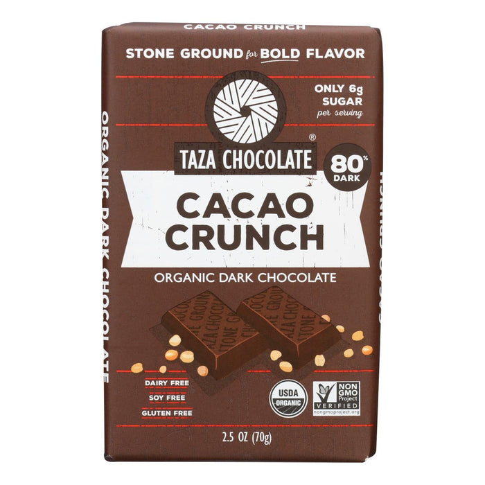 Taza Chocolate Organic Cacao Crunch Dark Chocolate Bar (Case of 10 - 2.5 Oz.)