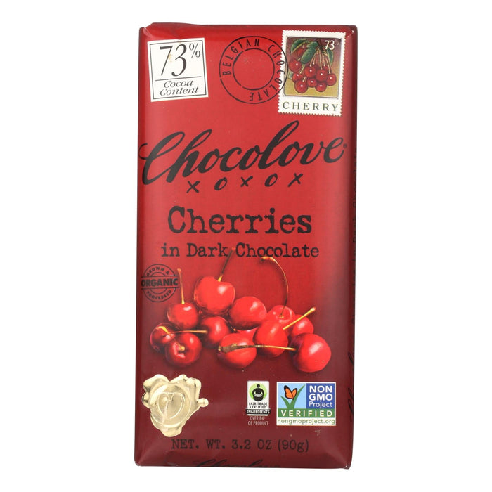 Chocolove Xoxox Dark Chocolate Bar with Fair Trade Cherries, 3.2 Oz, Pack of 12