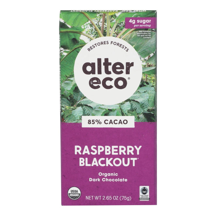 Alter Eco Organic Dark Chocolate Raspberry Blackout 85% Cocoa - 2.65 Oz (Pack of 12)
