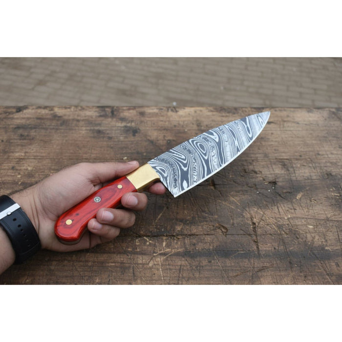 8-Inch Gyuto Chef Knife with Acid-Etched Carbon Steel & Pakka Wood Handle