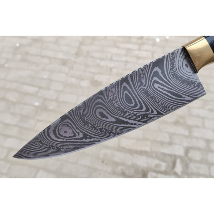8-Inch Gyuto Chef Knife with Acid-Etched Carbon Steel & Pakka Wood Handle