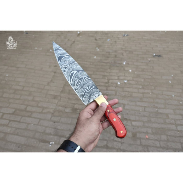8-Inch Gyuto Chef Knife with Acid-Etched Carbon Steel & Pakka Wood Handle