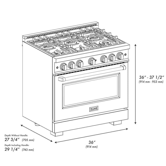 ZLINE 36" Select Gas Range Convection Gas Oven DuraSnow® Stainless Steel HGRS-36