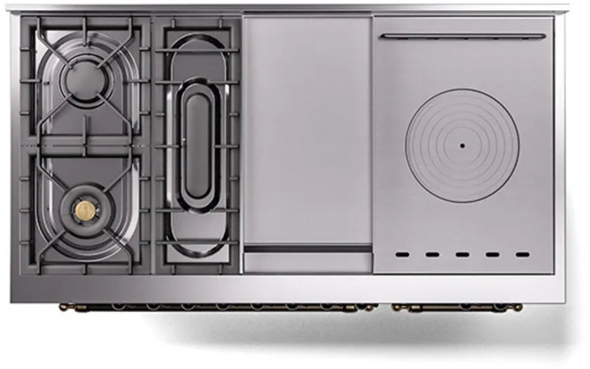 ILVE Nostalgie II 48"  Dual Fuel Natural Gas Range Glossy Black Bronze Trim UP48FSNMPBKB