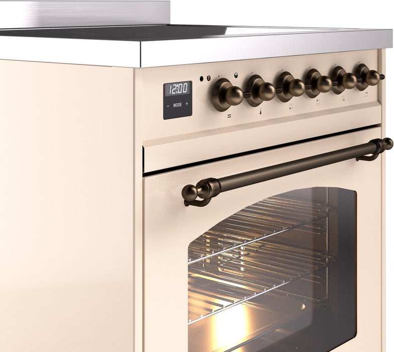 ILVE Nostalgie II 30" Electric Range, Antique White, Bronze Trim UPI304NMPAWB