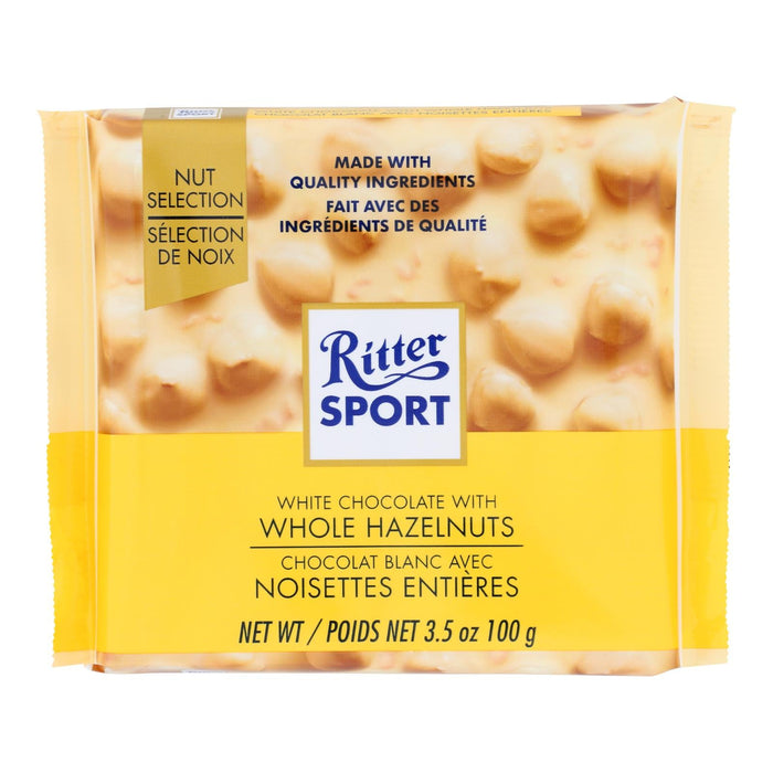 Ritter Sport White Chocolate Bar with Whole Hazelnuts, 3.5 Oz (Case of 10)