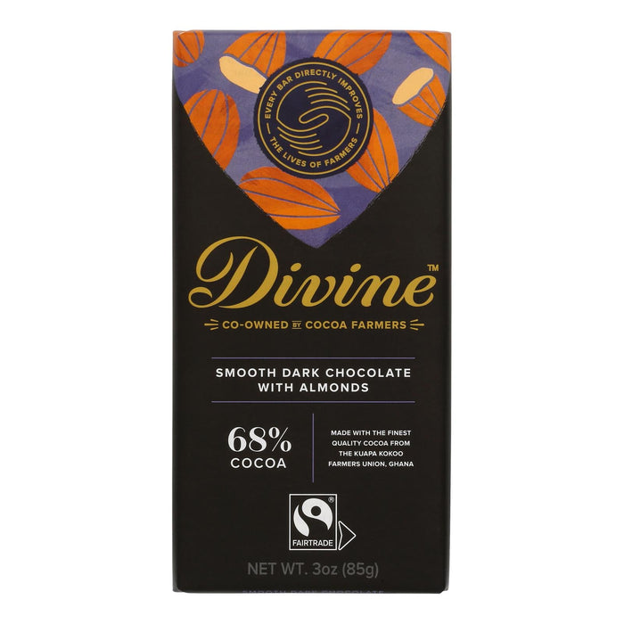 Divine Dark Chocolate Almond Bars - 3 Oz. Box of 12