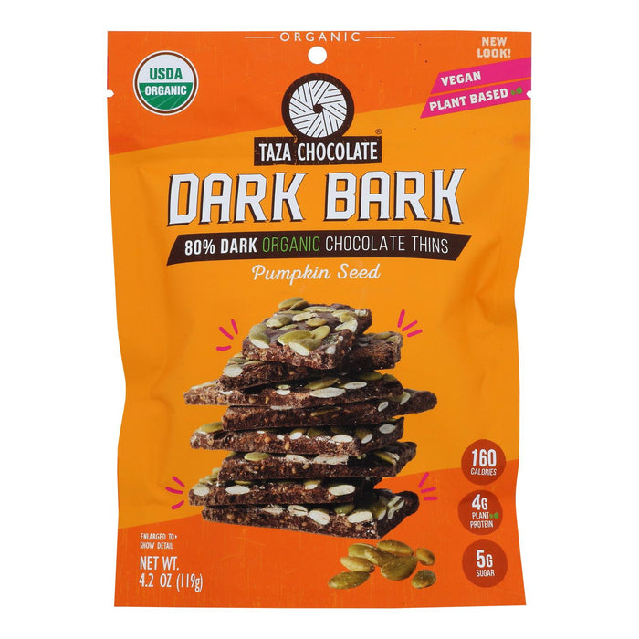 Taza Organic Dark Bark Pumpkin Seed Chocolate - 4.2 Oz - 12 Pack