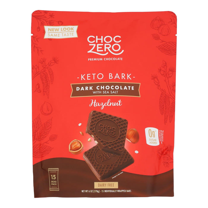 Choc Zero Keto Bark Dark Chocolate Hazelnut - Case of 12 - 6 Oz