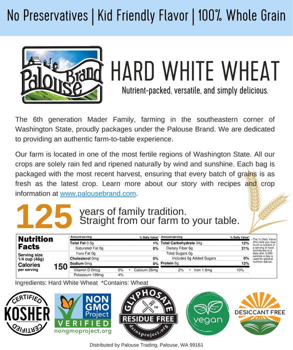 Hard White Wheat | 15 LBS | Certified Glyphosate Residue Free
