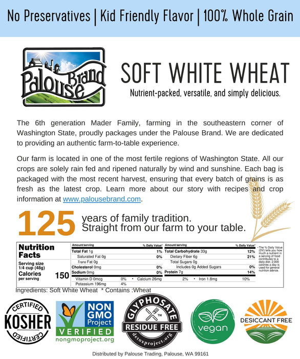 Soft White Wheat Berries | 25 LB Bucket | Certified Glyphosate Residue Free
