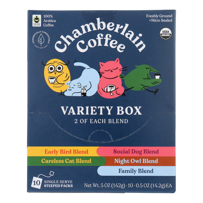 Chamberlain Organic Step Drip Coffee Sampler Box - 10 Pack (12-Count) - 5oz Each