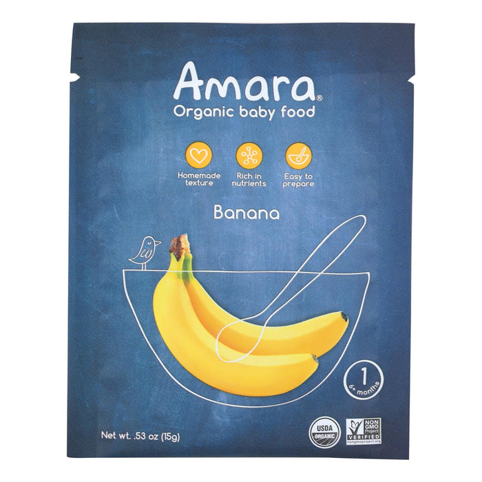 Amara Organic Banana Baby Puree, 0.53 Oz Pouches (Case of 7) for 6 Months and Up