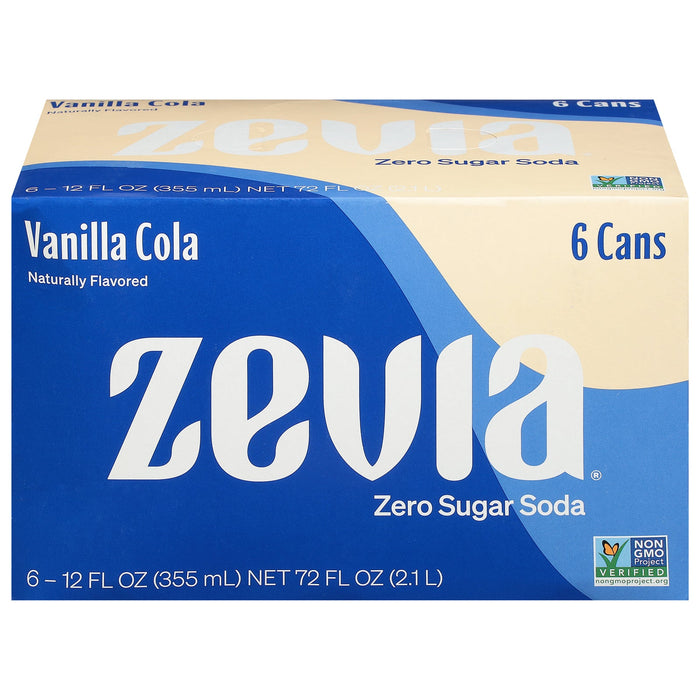 Zevia Vanilla Cola Soda - Pack of 6, 12 Fl Oz Cans