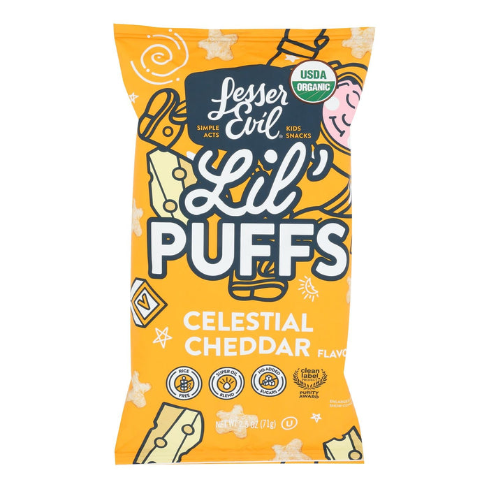 Lesser Evil Little Puffs Organic Non-Dairy White Cheddar Snacks, Pack of 5, 2.5oz Each
