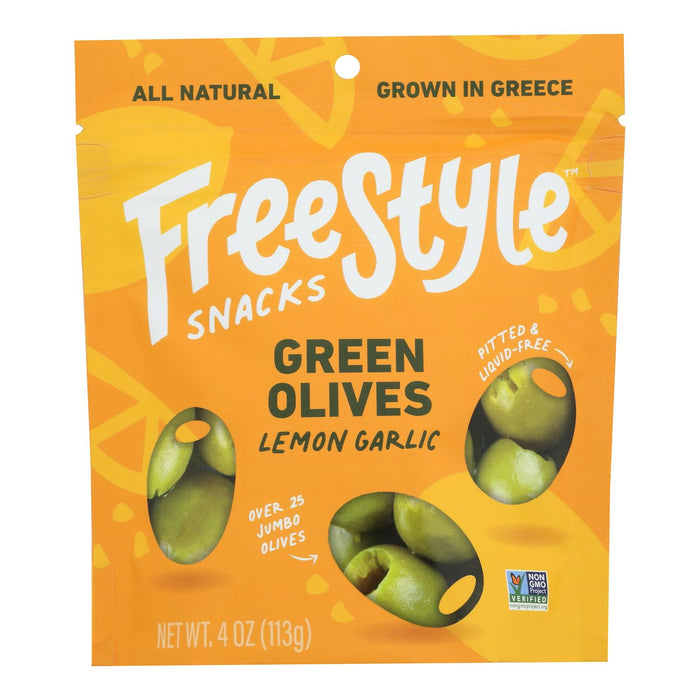 Freestyle Snacking Olives: Green Lemon Garlic Flavor - 4 oz, 6 Pack