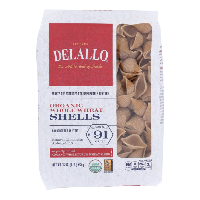 Delallo Organic Whole Wheat No. 91 Shells Pasta, 16 oz