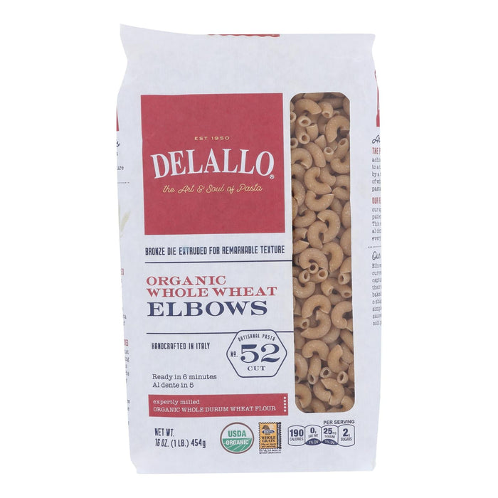 Delallo Organic Whole Wheat Elbows Pasta, 16 Oz. (12-Pack)