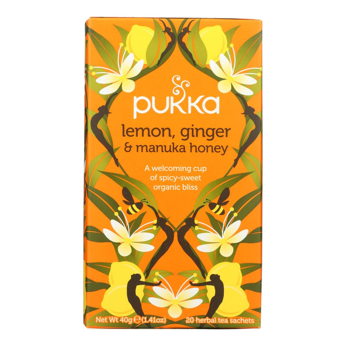 Pukka Organic Lemon Ginger Manuka Honey Green Tea, 4 Cases of 20 Tea Bags