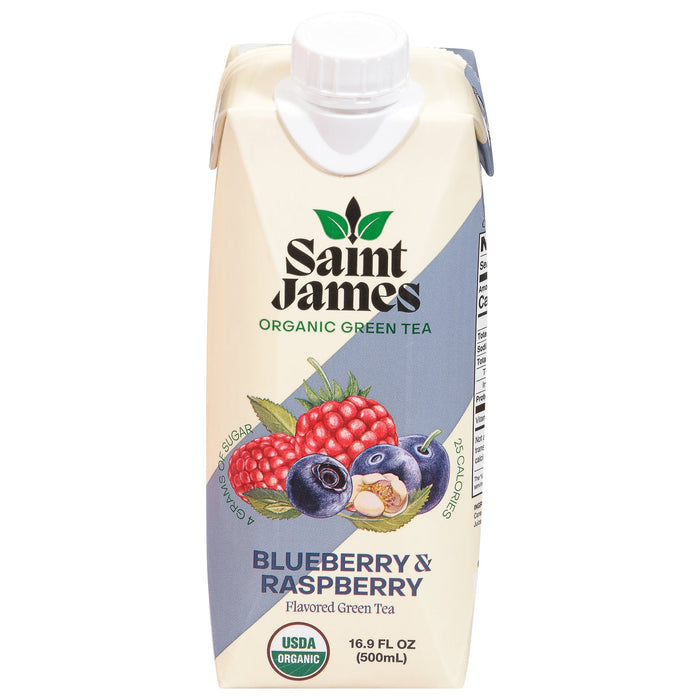 Saint James Organic Blueberry Raspberry Green Tea - Case of 12 - 16.9 Fl Oz