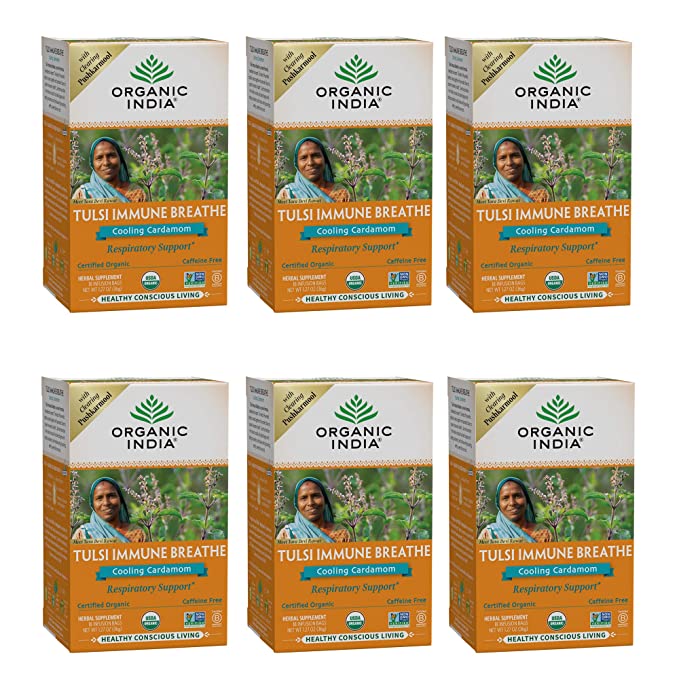 Organic India Tulsi Organic Immune Breathe, 18 Tea Bags (Pack of 6)